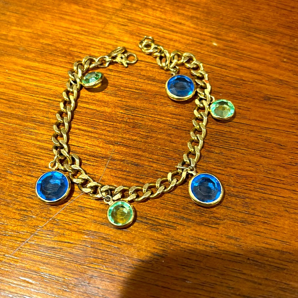 Gold tone Monet green and blue bracelet.
